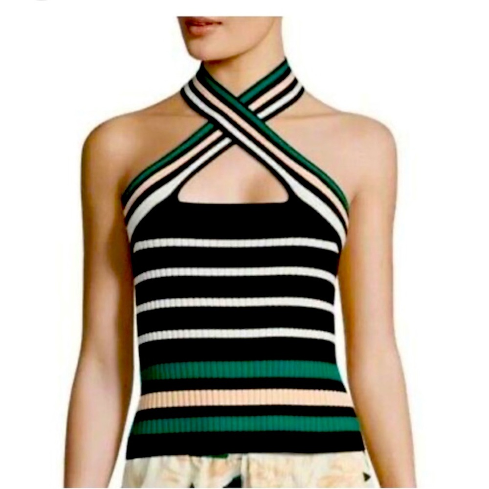 Scripted Cross-cross halter neck top black small